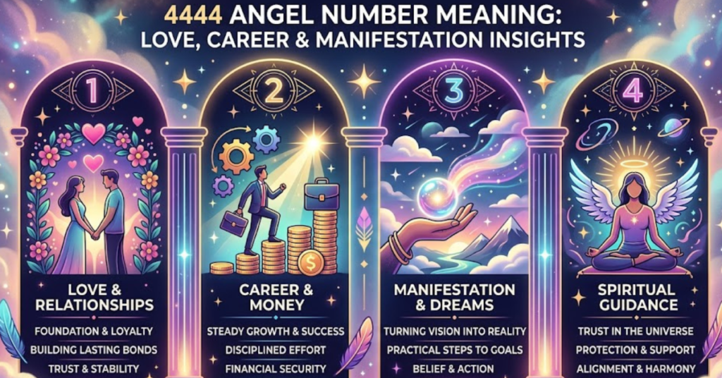 4444 Angel Number Meaning: Love, Career & Manifestation Insights